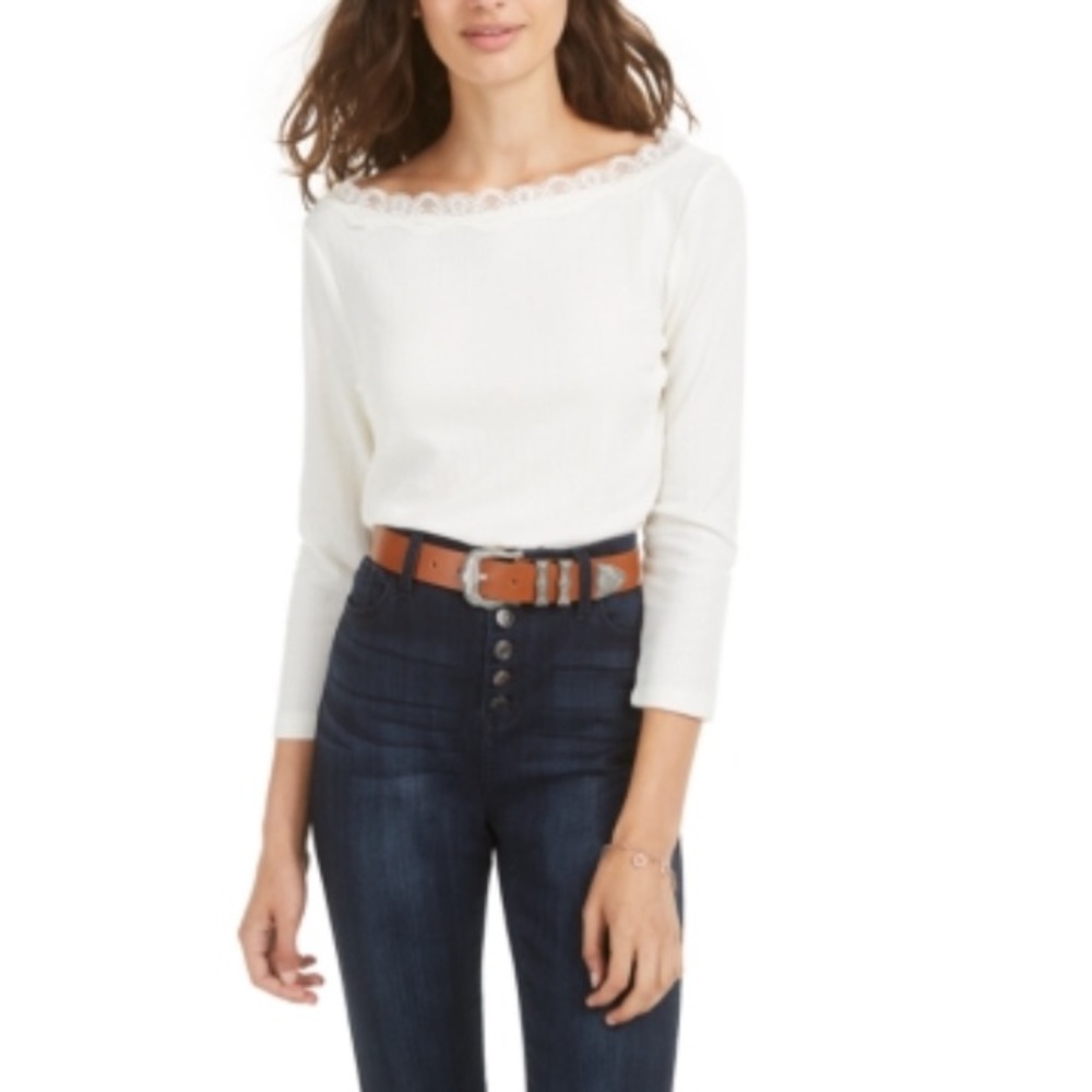 American Rag Juniors' Lace-Trimmed Pointelle-Knit Top